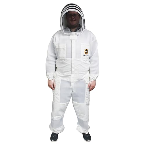 Mann Lake Provent Beekeeping Suit, Professional Grade Protective Bee Gear with Reinforced Knees, Heavy-Duty Elastic Openings, Covered Zippers, Hand Loops, and Velcro Pockets for Tools, Medium - size: Medium