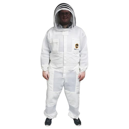 Mann Lake Provent Beekeeping Suit, Professional Grade Protective Bee Gear with Reinforced Knees, Heavy-Duty Elastic Openings, Covered Zippers, Hand Loops, and Velcro Pockets for Tools, Large - size: Large