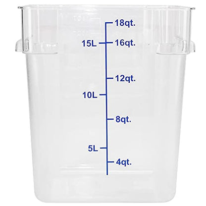 Restaurantware-Met Lux 18 Quart Brine Bucket, 1 Square Marinating Container - With Volume Markers, Built-In Handle, Clear And Blue Plastic Dough Rising Bucket, Freezer-Safe, Lid Sold Separately - size: 18 Quarts, style: 1 Count
