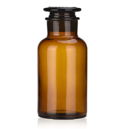 Lab Glass Reagent Bottle,Wide Mouth Glass Storage Bottle with Ground Stopper,Decorative Bottles/Vase (Amber, 500ML) - color: Amber, size: 16.9 Ounces