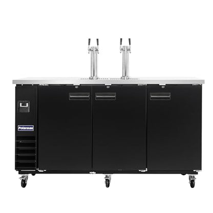 Polarman Commercial Beer Dispenser Two Single-tap Draft Kegerator 3 Door Keg Refrigerator for Bars and Restaurants 73” W Stainless Steel With 4 Coupler, 33°F- 41°F Temperature Control-Direct Draw - size: 73"W Two tower Double-tap