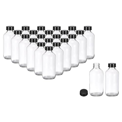 PATIKIL 4oz(120ml) Glass Sample Bottles, 24Pcs Round Bottle Dispensing Bottles with Black Poly Cone Cap for Reagent Liquids, Juice, Perfume Hot Sauce Ginger Shots, Transparent - color: Clear,Black, size: 4 oz
