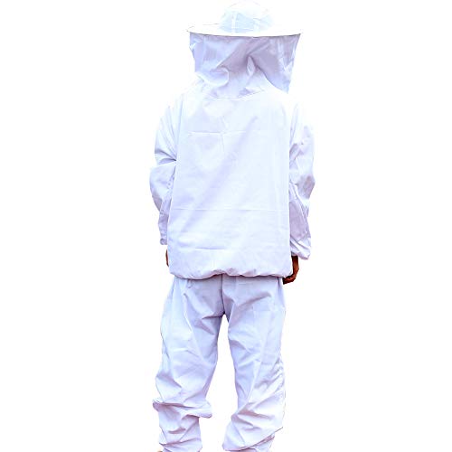 Bee Keeper Outfit, Bee Keeping Gear, Beekeeping Suit Protective with Veil Hood (Jacket, Pants, Gloves) White