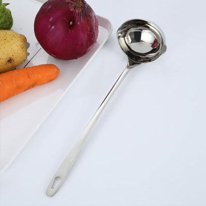 Hemoton Stainless Steel Double Spout Ladle with Long Handle for Controlled Pouring Soup and Canning Kitchen Utensil