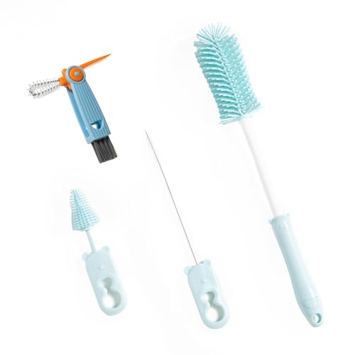 Chemimoso Silicone Bottle Cleaning Brush, 13.4in Long Handle Water Cup Bottles Cleaner for Baby Bottles, Stanley Mug, Sports Bottle, Glass Vase, with a Tiny Cup Lid Gap Cleaning Brush, z Blue - style: Straight, Blue