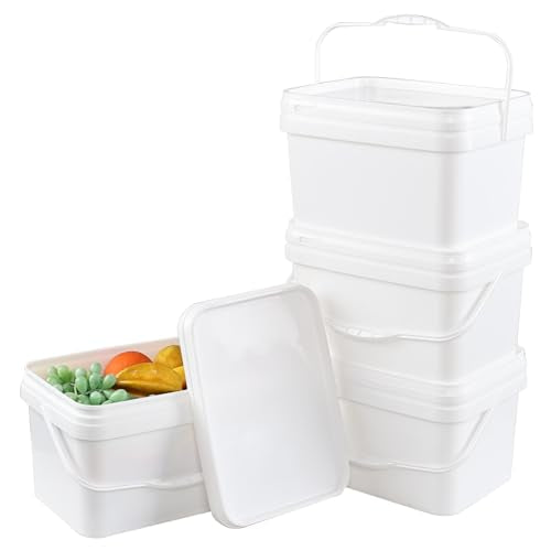 Saedy 3 Gallon Plastic Food Storage Bucket with Sealed Lid Set of 4 | BPA-free, Rectangular Buckets with Handles - size: 3 Gallon