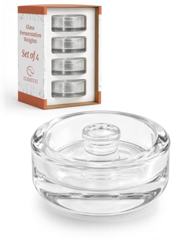 Elementi Glass Fermentation Weight Set of 4 - Easy Grip Fermenting Weights, Perfect Fit for Wide Mouth Mason Jars, Durable Soda-Lime Glass for Sauerkraut, Kimchi & More - Pickling & Canning Weights - style: Set of 4 Weights