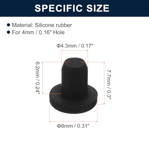 uxcell 32 Pieces Black Rubber Stopper, 4.3mm Plug Holes for 4mm/0.16" Hole - size: 4 mm