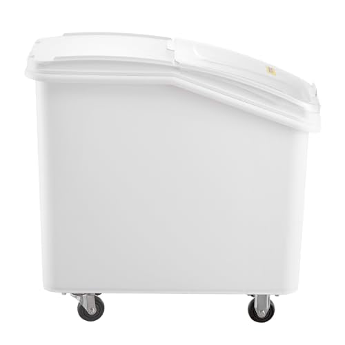 VEVOR 90.2L(27갤런) 식품 보관 용기, 500컵 재료 통, 스쿱 및 슬라이딩 뚜껑 포함, 상업용 식품 용기, 쌀 보관, 개 사료 용기, 밀가루 및 설탕 용기에 이상적, 화이트 - size: 27 Gallon