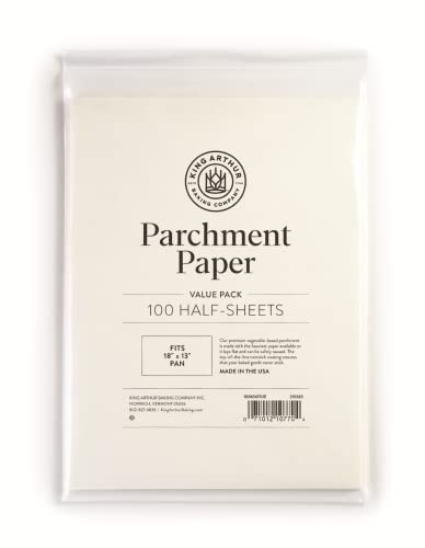 King Arthur Flour Precut Baking Parchment Paper, Heavy Duty, Professional Grade, Nonstick, Reusable, Resealable Pack, 16½" X 12¼", 100 count - size: 100 Count (Pack of 1), style: Traditional
