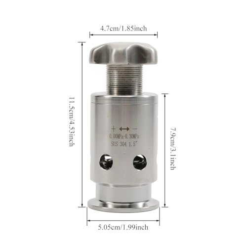 Adjustable Pressure Relief Valve Tri Clamp 1.5" 0-0.3MPa Stainless Steel 304 Vacuum Breaker Compact Homebrew Conical Fermenter