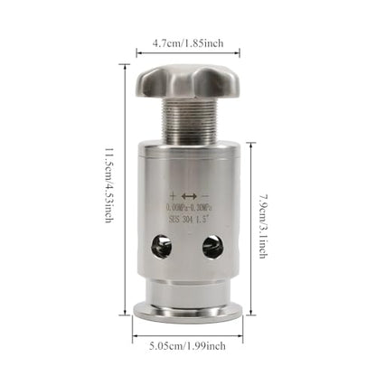 Adjustable Pressure Relief Valve Tri Clamp 1.5" 0-0.3MPa Stainless Steel 304 Vacuum Breaker Compact Homebrew Conical Fermenter
