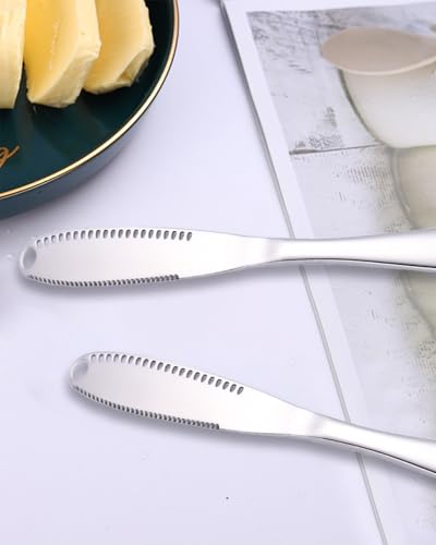 Stainless Steel Butter Spreader Flatware with Holes, 3-in-1 Multi-Functional Butter Knife for Spreading, Curling, and Slicing - Used for Cheese, and Jam (Silver)