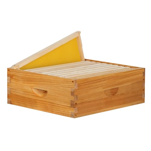 10 Frame Medium Super Box for Honey Bee Hives Beeswax Coated Langstroth Medium Bee Hive Box Includes Beehive Frames and Waxed Foundation Sheets (Unassembled) - size: 10 frame medium super box
