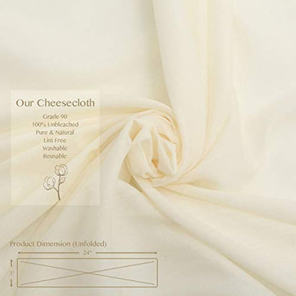Cheesecloth, Grade 90, 72 Sq Feet, 100% Unbleached Cotton Fabric, Ultra Fine Reusable Cheesecloth for Cooking, Straining (Grade 90-8Yards) - size: 8 Yards