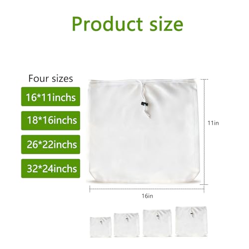 Brew Bags Extra Large Reusable 2 Pack 250 Micron Fine Mesh Bag for Fruit Cider Apple Grape Wine Press Drawstring Straining Brew in a Bag (2 pack-22"×26") - color: White 26*22" 70 Micron