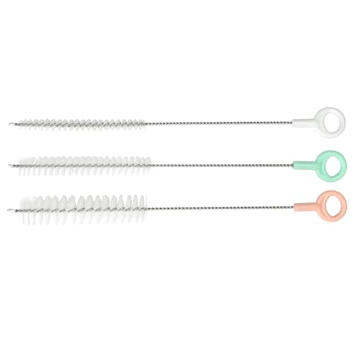 R&M 3-Pack Multi-Use Cleaning Brushes – 7” Long Reusable Bottle, Straw, and Narrow-Neck Brush Set – Gentle Nylon Bristles for Glass, Plastic, Silicone & Metal