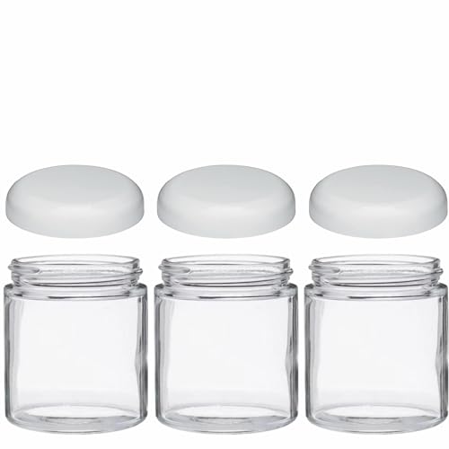 Jarming Collections Mason Jars - 16 oz Glass Extra Wide Mouth Pint Storage Jars with BPA Free Plastic Lids - Made in USA - color: 3 White Dome Plastic Lids-16 OZ