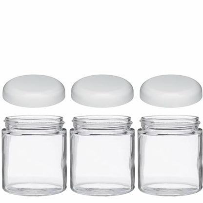 Jarming Collections Mason Jars - 16 oz Glass Extra Wide Mouth Pint Storage Jars with BPA Free Plastic Lids - Made in USA - color: 3 White Dome Plastic Lids-16 OZ