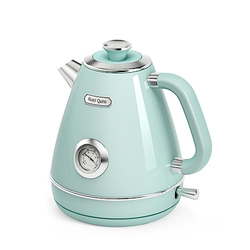 Hazel Quinn Retro Electric Kettle - 1.7 Liters / 57.5 Ounces Tea Kettle with Thermometer, All Stainless Steel, 1200 Watts Fast Boiling, BPA-free, Cordless, Automatic Shut Off - Mint Green - color: Mint Green
