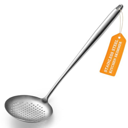 Kitchen Skimmer - Slotted Spoon for Straining, Stainless Steel Spider Strainer Skimmer Ladle for Cooking and Frying, Kitchen Utensils Pasta Spoon