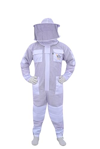 Professional 3 Layer Bee Suit with Fencing and Round Veil Ventilated Sting Proof Beekeeping Protective Suit with One Pair Bee Gloves, 2 Veils (White, XX-Large) - size: XX-Large