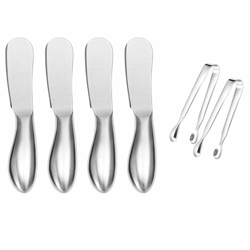 스프레더 나이프 세트, 6피스 치즈 및 버터 스프레더 나이프, 미니 서빙 집게, 스테인리스 스틸 다용도 버터 나이프 | Mini Serving Tongs,Stainless Steel Multipurpose Butter Knives