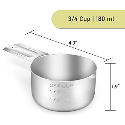 1PCS 3/4Cup (180ml, 6oz) Single Measuring Cup, Stainless Steel Measure Scoop, Metric and US Measurement, Dishwasher Safe - size: 3/4cup|180ml|6oz