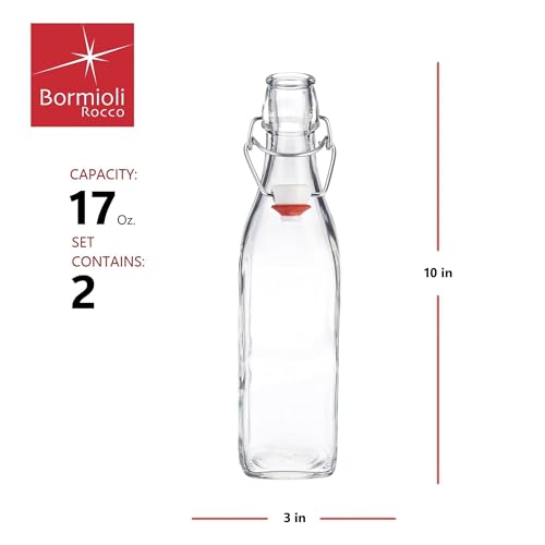 Bormioli Rocco Swing Top Glass Bottle (Set of 2) - 17 oz Reusable Container with Secure Metal Clasp, Ideal for Homemade Juices, Oil Infusions, Condiments, Mixers - Everyday Drinking Glasses - size: 17 Oz.
