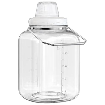 Daitouge 5 Gallon Glass Jar with Airtight Lid, Square Wide Mouth Storage Jar with Stainless Steel Handle, Glass Jug with Cup for Terrarium, Storage, Dog Treats, Mead Making