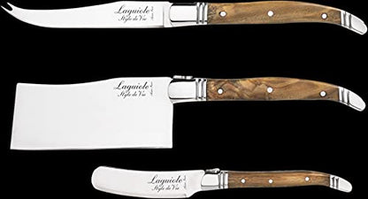 Laguiole Style De Vie Cheese Knives, Luxury Line, Olive Wood, Set of 3 Pieces, Giftbox Included - size: Small