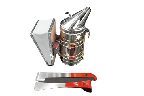 Beehive Smoker, Beekeeping Tools, Starter Package - 1 Smoker + 2 Beehive Tools, Great Beekeeper Gift Package, Beekeeping Smoker, Bee Hive Smoker Stainless Steel with Heat Shield, Bee Hive Smoker.