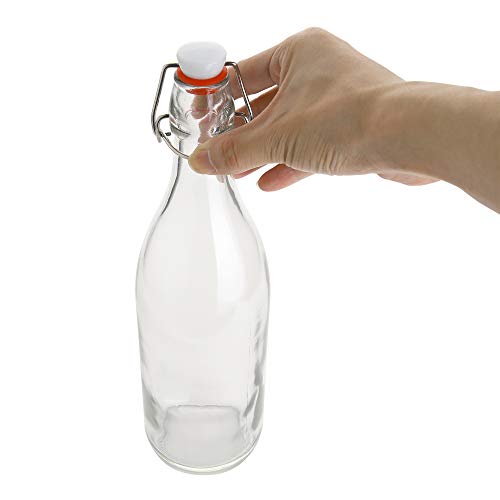 AYL Flip Top Glass Bottle [1 Liter / 33 fl. oz.] [Pack of 4] – Swing Brewing Bottle with Stopper for Beverages, Oil, Vinegar, Kombucha, Water, Soda, Kefir – Airtight Lid & Leak Proof Cap – Clear - size: 33
