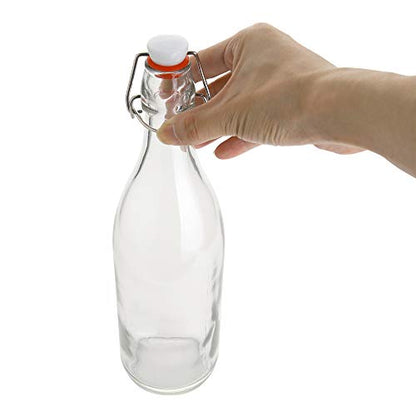 AYL Flip Top Glass Bottle [1 Liter / 33 fl. oz.] [Pack of 4] – Swing Brewing Bottle with Stopper for Beverages, Oil, Vinegar, Kombucha, Water, Soda, Kefir – Airtight Lid & Leak Proof Cap – Clear - size: 33