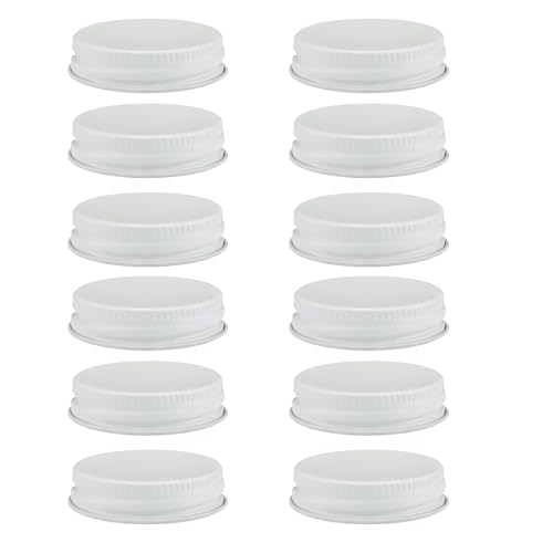 Metal Growler Caps For 1-Gallon & 1/2-Gal Sized Glass Growler Jugs - 1.5" (38mm) Dia, Made in USA - Beer/Kombucha/Homebrew Bottle - Food Grade Lid w/Continuous Thread & Plastisol Liner (12 Pack) - color: White