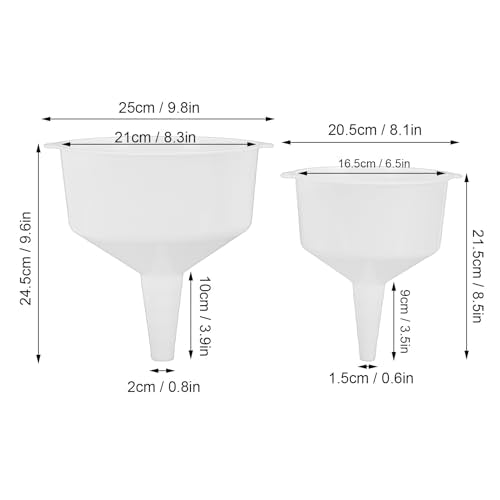 2 Pack White Conical Funnel Set, 2L 4L Wide Mouth Food Grade PP Spouts