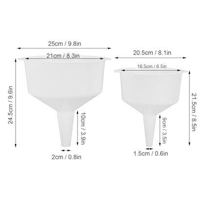 2 Pack White Conical Funnel Set, 2L 4L Wide Mouth Food Grade PP Spouts