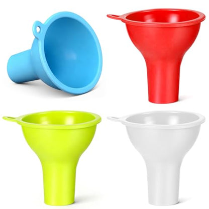 4 Pcs Wide Mouth Funnels for Filling Small Bottles, Kitchen Silicone Funnels Flexible Condiment Sauce Canning Funnel for Filling Oil Water Bottles Jars