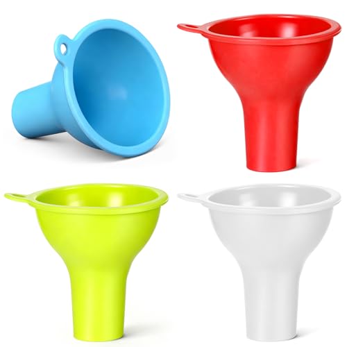 4 Pcs Wide Mouth Funnels for Filling Small Bottles, Kitchen Silicone Funnels Flexible Condiment Sauce Canning Funnel for Filling Oil Water Bottles Jars