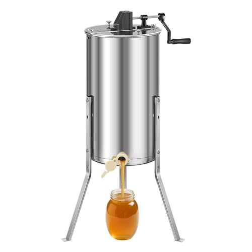 VEVOR Honey Extractor, 2 Frame Manual Honey Extractor with Transparent Lid, Stainless Steel Honeycomb Drum Spinner with Height Adjustable Stand,Honeycomb Extraction Centrifuge Equipment for Beekeeping - style: 2 Frame