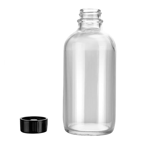 Restaurantware Vetri 4 Ounce Boston Glass Bottles, 24 Sample Bottles With Black Phenolic Caps - Dishwashable, Round, Clear Glass Bottle, For Potion, Juice, Ginger Shots, Whiskey, Liquids - color: Clear, size: 4 oz