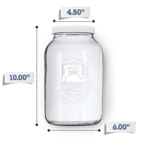 Printed Kombucha Jar Kit - 1 Gallon Glass Jar for Brewing Kombucha - Brew Notes Printed On Jar - Includes Muslin Cover, Rubber Band, & Marker - Lid Included for Storage - Perfect Home For Your SCOBY