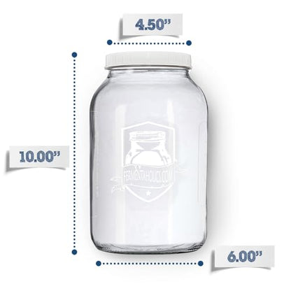 Printed Kombucha Jar Kit - 1 Gallon Glass Jar for Brewing Kombucha - Brew Notes Printed On Jar - Includes Muslin Cover, Rubber Band, & Marker - Lid Included for Storage - Perfect Home For Your SCOBY