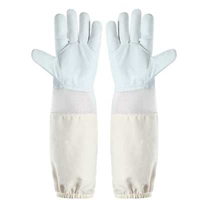 Ventilated Beekeeping Gloves, Bee Gloves for Men Women, Goatskin Beekeeper Glove with Ventilated Sleeves & Elastic Cuffs S - size: 1 Pair-S