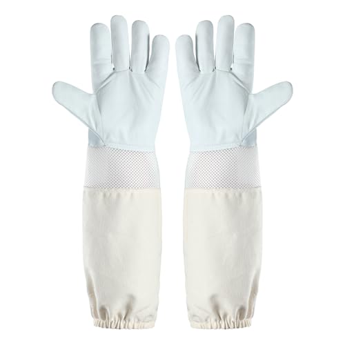 Ventilated Beekeeping Gloves, Bee Gloves for Men Women, Goatskin Beekeeper Glove with Ventilated Sleeves & Elastic Cuffs 3XL - size: 1 Pair-3XL