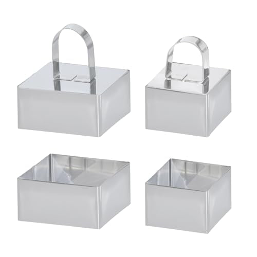 Uncle Jack 4 Pieces Food Ring Molds Set, Stainless Steel Cake Ring Mold with Pusher, for Kitchen Tools, Baking Pastry, Cake, Mousse (Include 4 Rings and 2 Pushers) - size: Square 2 PCS 3 1/8" + 2 PCS 2 3/8"