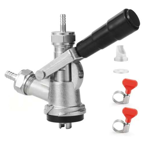 European S System Keg Coupler for Beer Kegs Home Brewing Dispense | 1/4” Beer Barb & 5/16” Gas Barb Sankey Coupler, 304 Stainless Steel Probe, S Type Beer Coupler, No pressure relief valve - size: S System