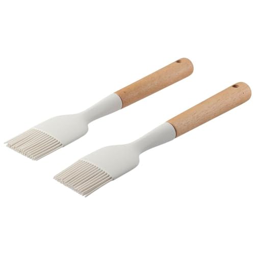 2Pcs Silicone Oil Brush with Wooden Handle,Durable Basting Brush Pastry Brush,Easy to Clean,White Food Brushes for Cooking Baking Grilling