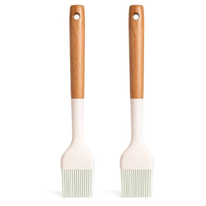 Silicone Basting Pastry Brush 2 PCS Silicone Oil Brushes with Wooden Handle Durable Heat Resistant Kitchen Brush for Cooking Baking Grilling Spreading BBQ Oil Butter Easy to Clean
