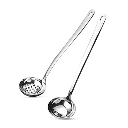 Metal Soup Ladle,18/8 Stainless Steel Ladle Spoon And Strainer Scoop Set Of 2 With Holes,Cooking Utensil For Kitchen - size: Without Hook